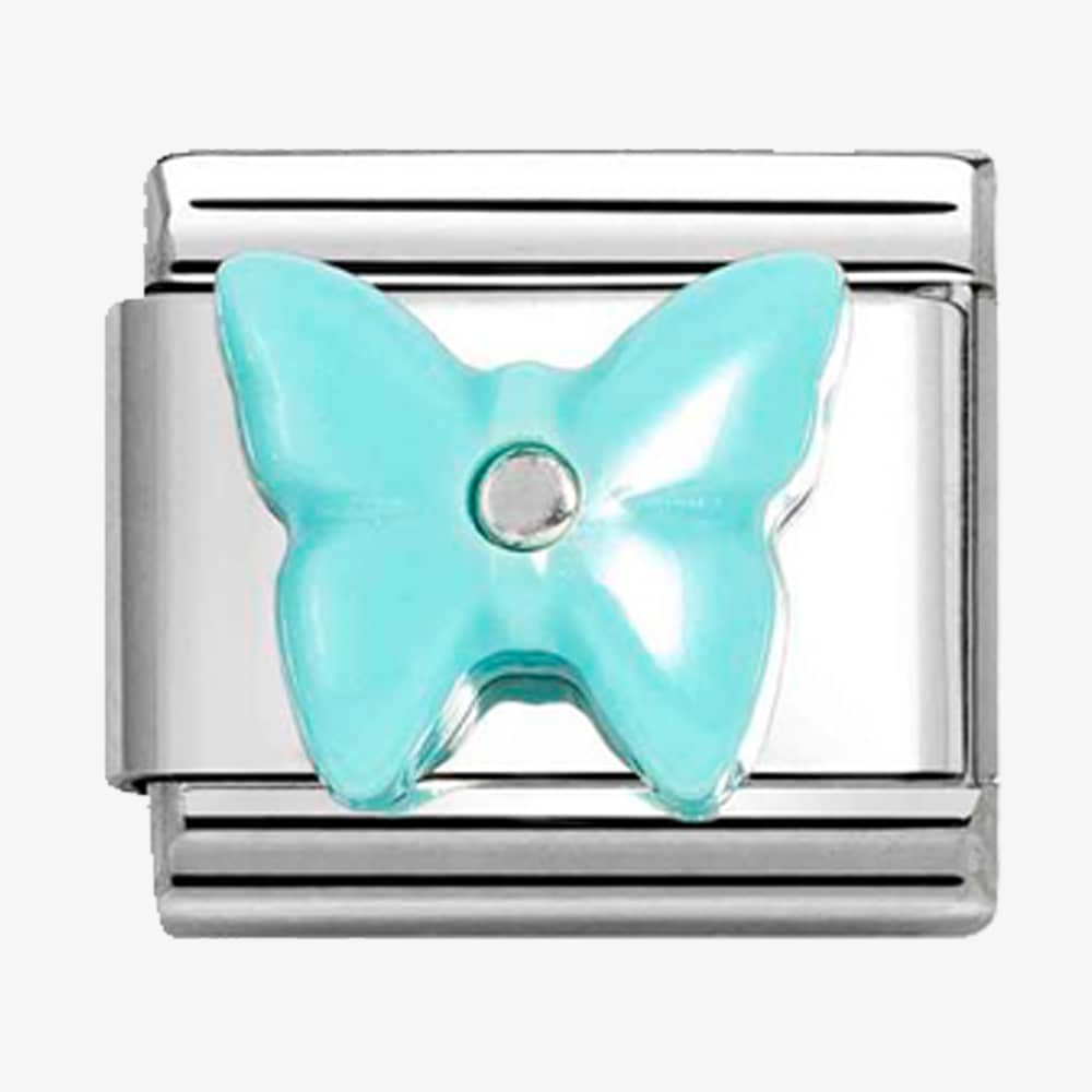 Product photograph of Nomination Classic Silvershine Turquoise Butterfly Synthetic Stone Charm 330509 15 from The Jewel Hut