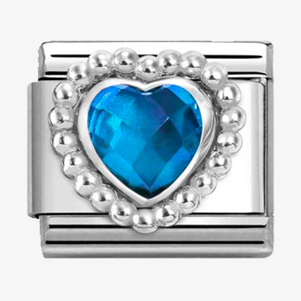 Product photograph of Nomination Classic Silvershine Blue Faceted Heart Beaded Setting Charm 330606 007 from The Jewel Hut