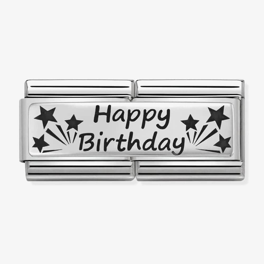 Product photograph of Nomination Classic Silvershine Happy Birthday Double Charm 330710 13 from The Jewel Hut