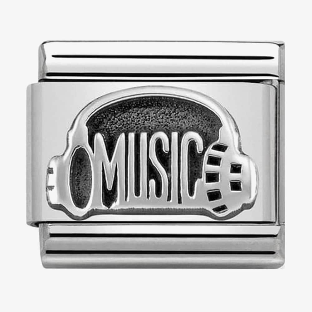 Product photograph of Nomination Classic Silvershine Oxidised Symbols Headphones With Music Charm 330101 34 from The Jewel Hut