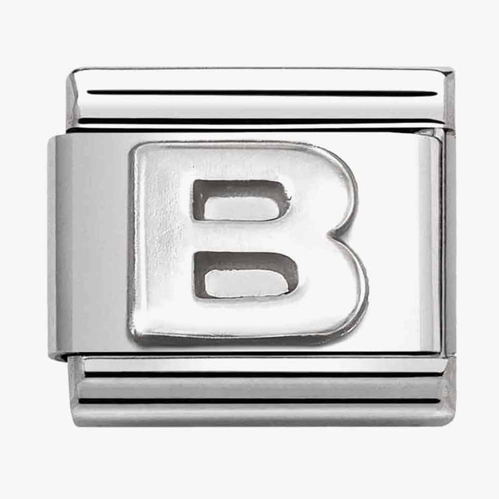 Product photograph of Nomination Classic Composable Oxidised Silver Letter B Charm 330113 02 from The Jewel Hut