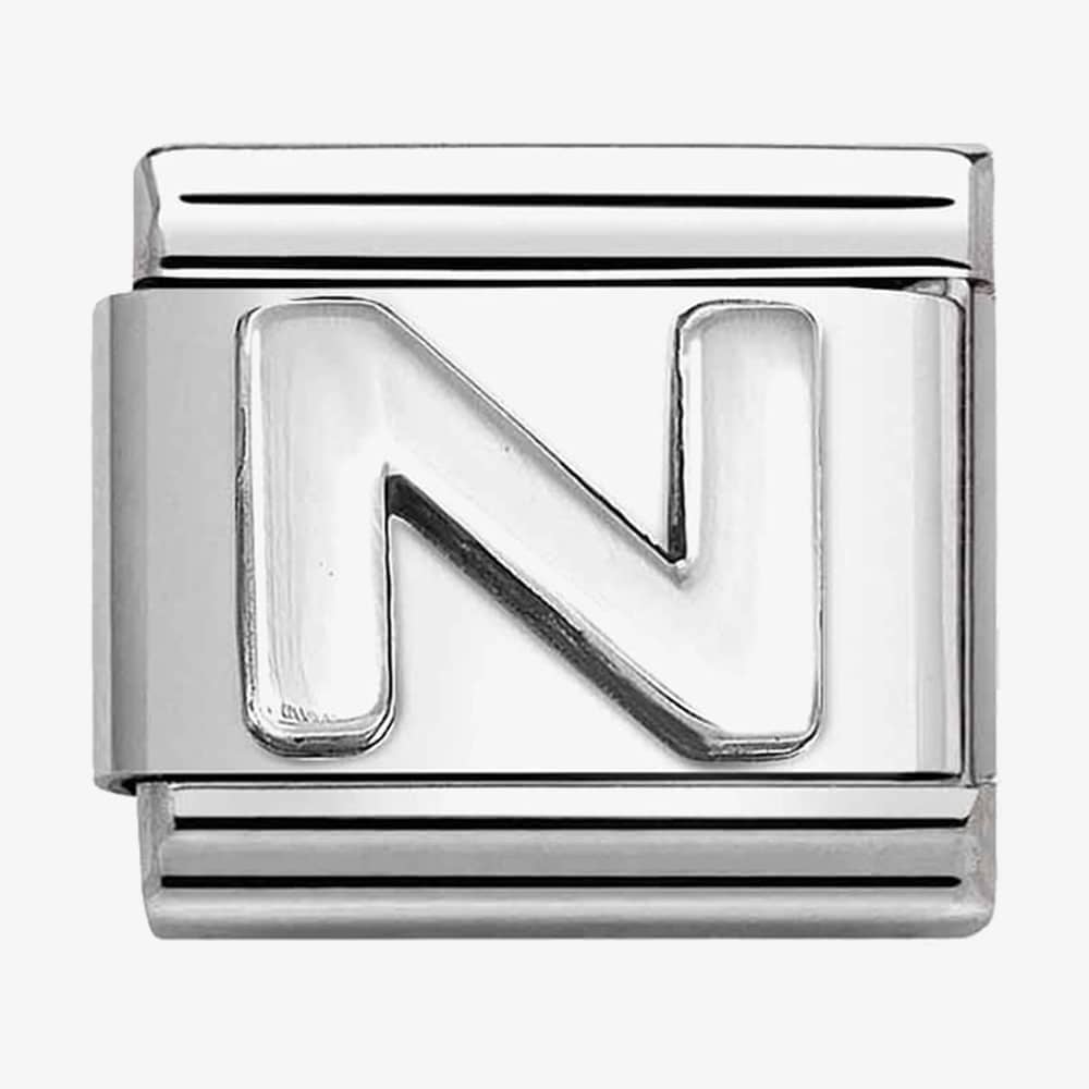 Product photograph of Nomination Classic Composable Oxidised Silver Letter N Charm 330113 14 from The Jewel Hut