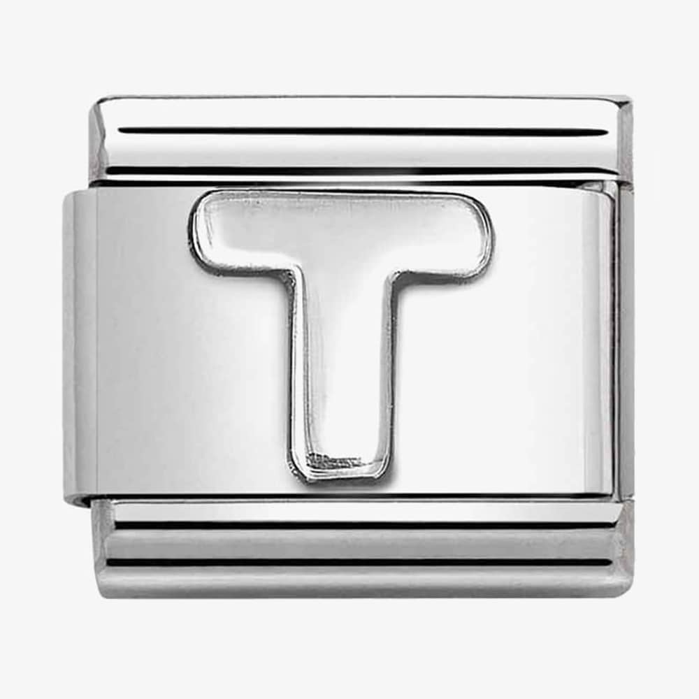 Product photograph of Nomination Classic Composable Oxidised Silver Letter T Charm 330113 20 from The Jewel Hut
