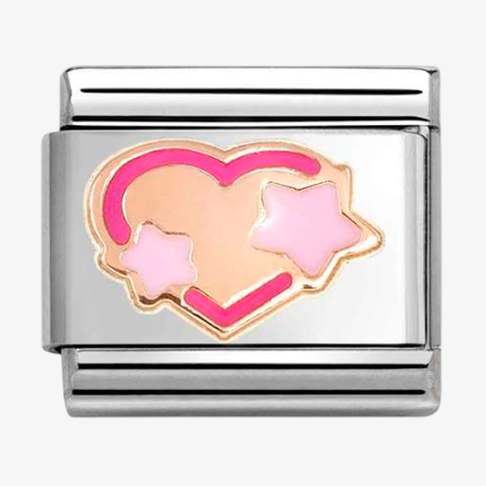 Product photograph of Nomination Stainless Steel 9ct Rose Gold Pink Heart Amp Stars Charm 430202 41 from The Jewel Hut