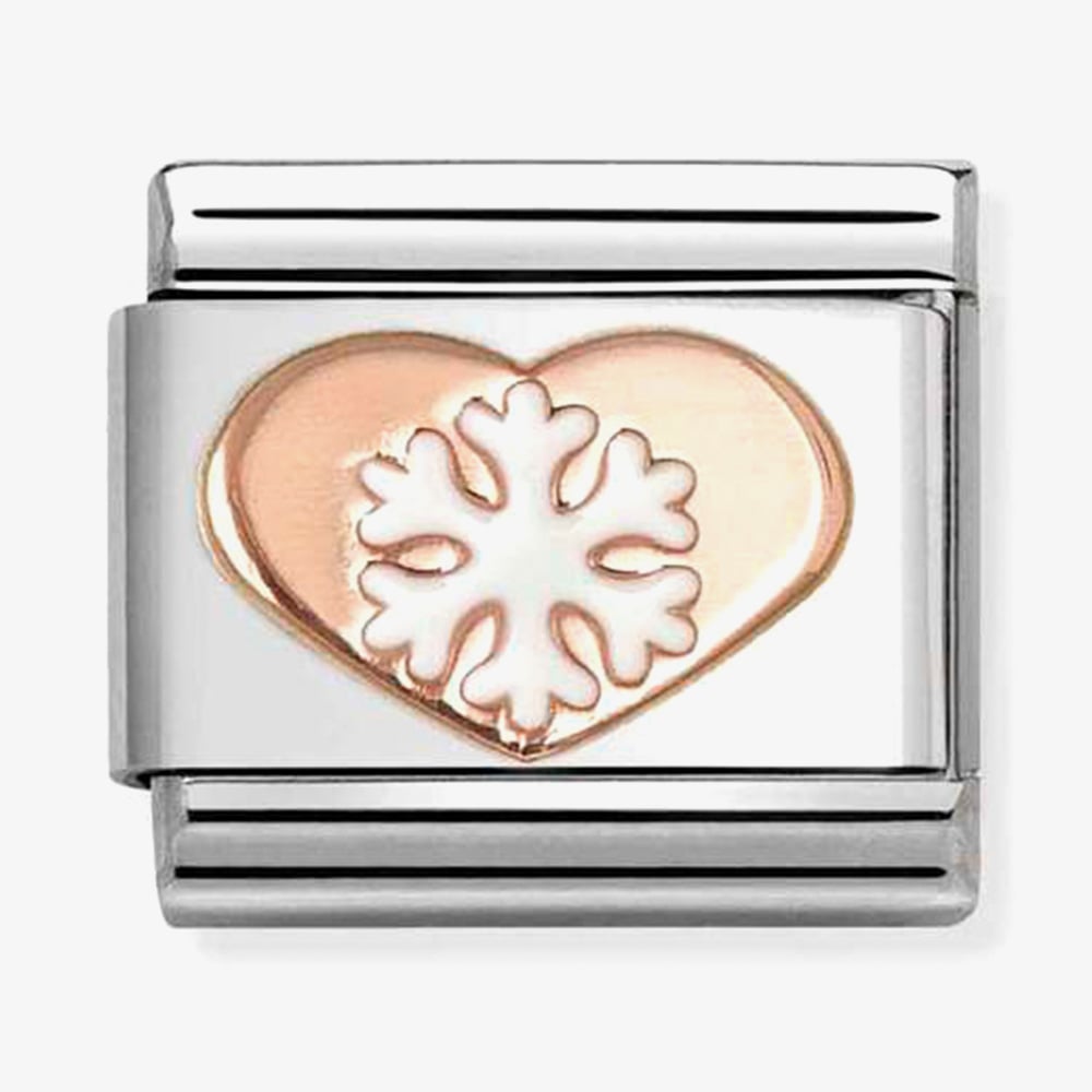 Nomination Rose Gold Heart White Snowflake Charm