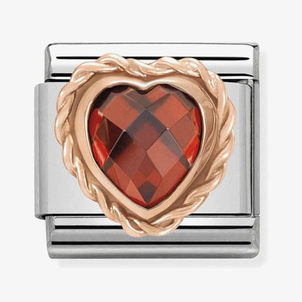 Product photograph of Nomination Classic Rose Gold Faceted Heart Red Charm 430602 005 from The Jewel Hut