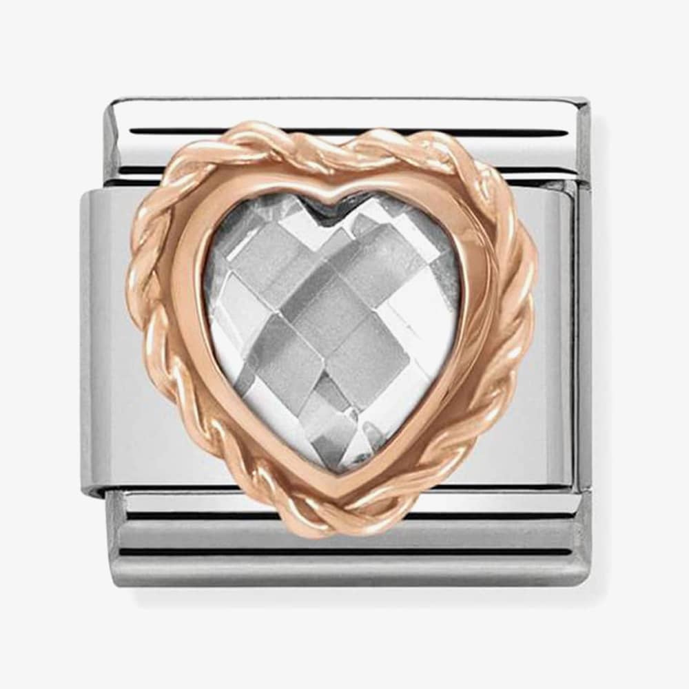 Product photograph of Nomination Classic Rose Gold Faceted Heart White Charm 430602 010 from The Jewel Hut
