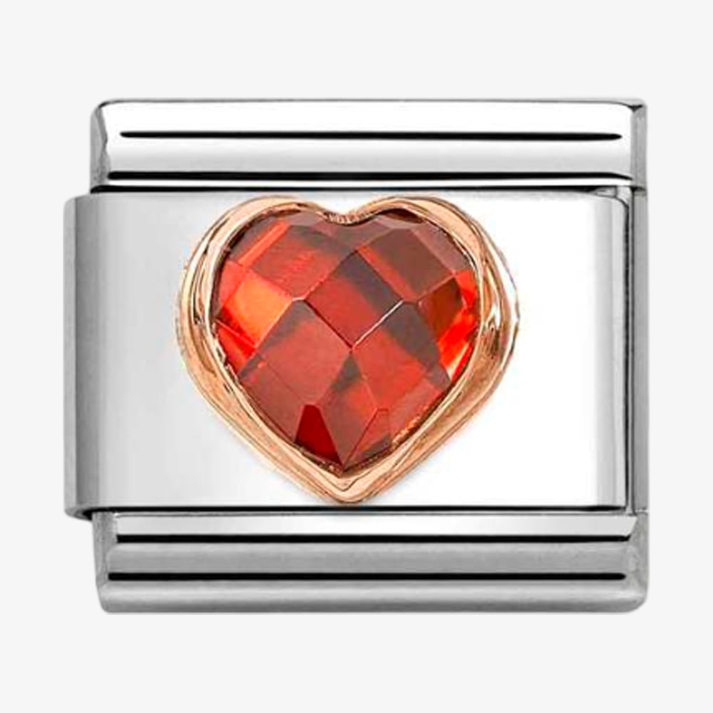 Product photograph of Nomination Classic Rose Gold Red Stone Heart Charm 430607 005 from The Jewel Hut