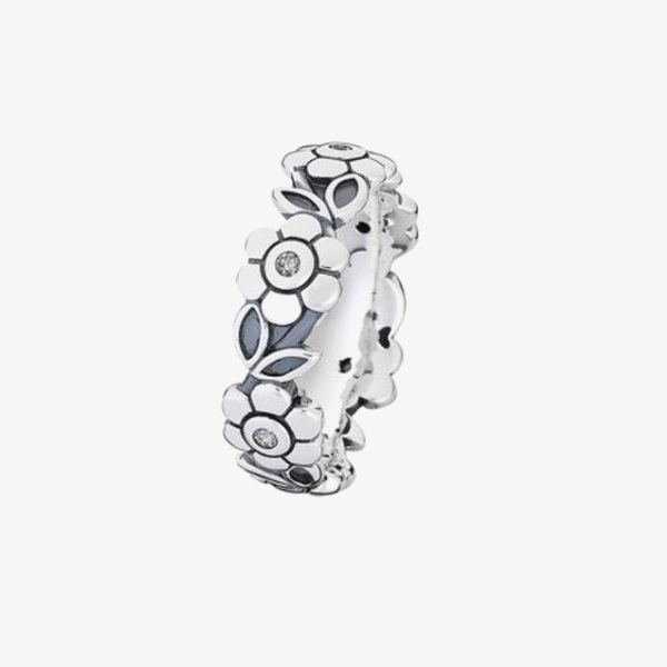Spinning Silver Garden Mother of Pearl Cubic Zirconia Flowers Ring 80914