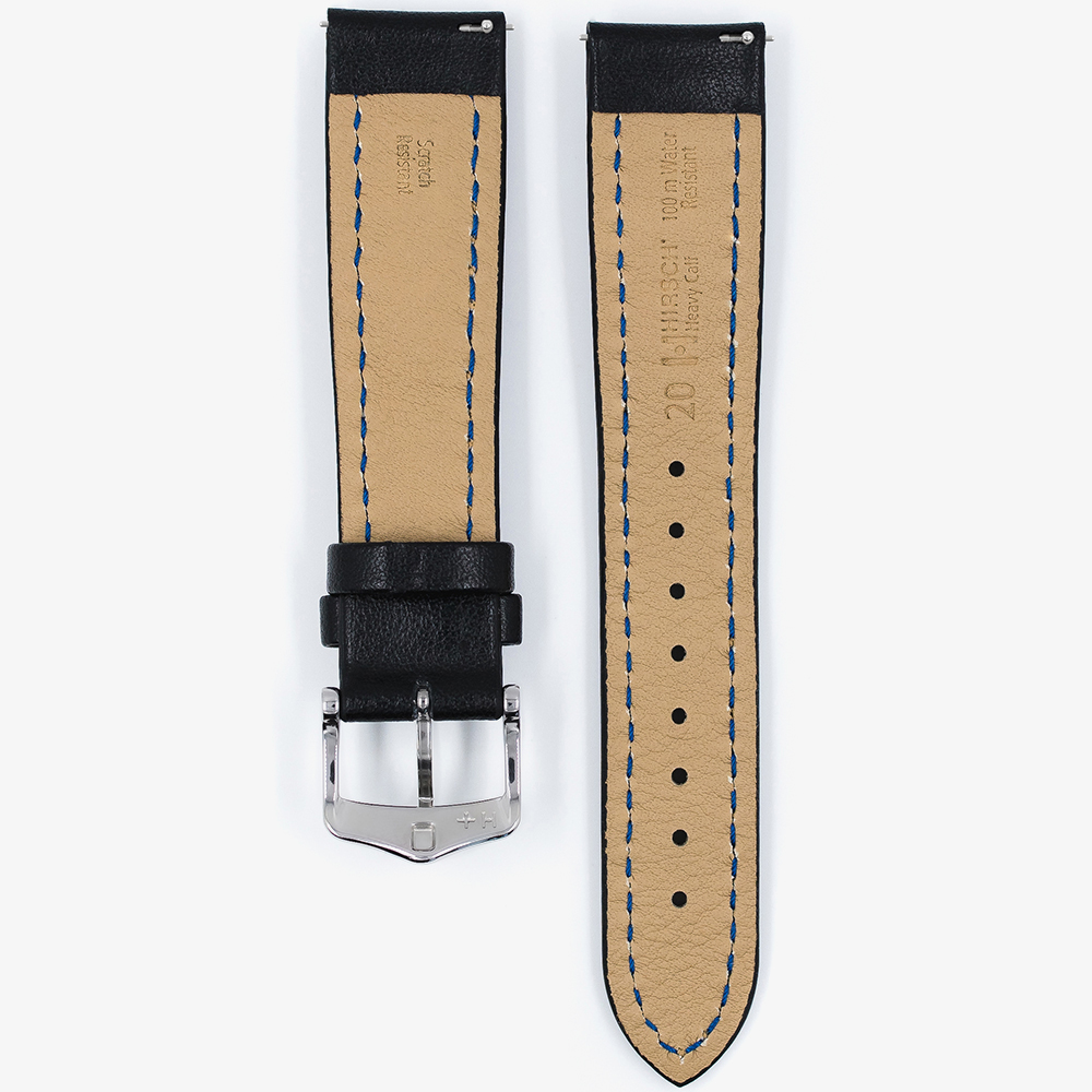 HIRSCH HEAVY CALF Long Black Leather Watch Strap 014 75 0 50-2