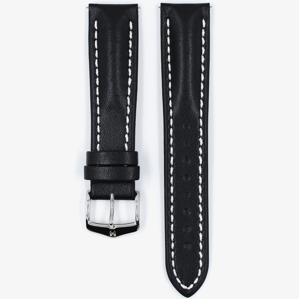 HIRSCH HEAVY CALF Long Black Leather Watch Strap 014 75 0 50-2