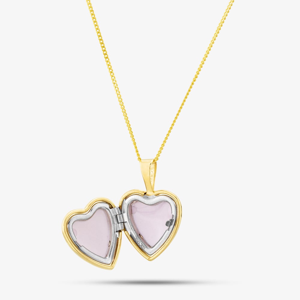 9ct Yellow Gold Etched Butterflies Heart Locket 1.65.2081