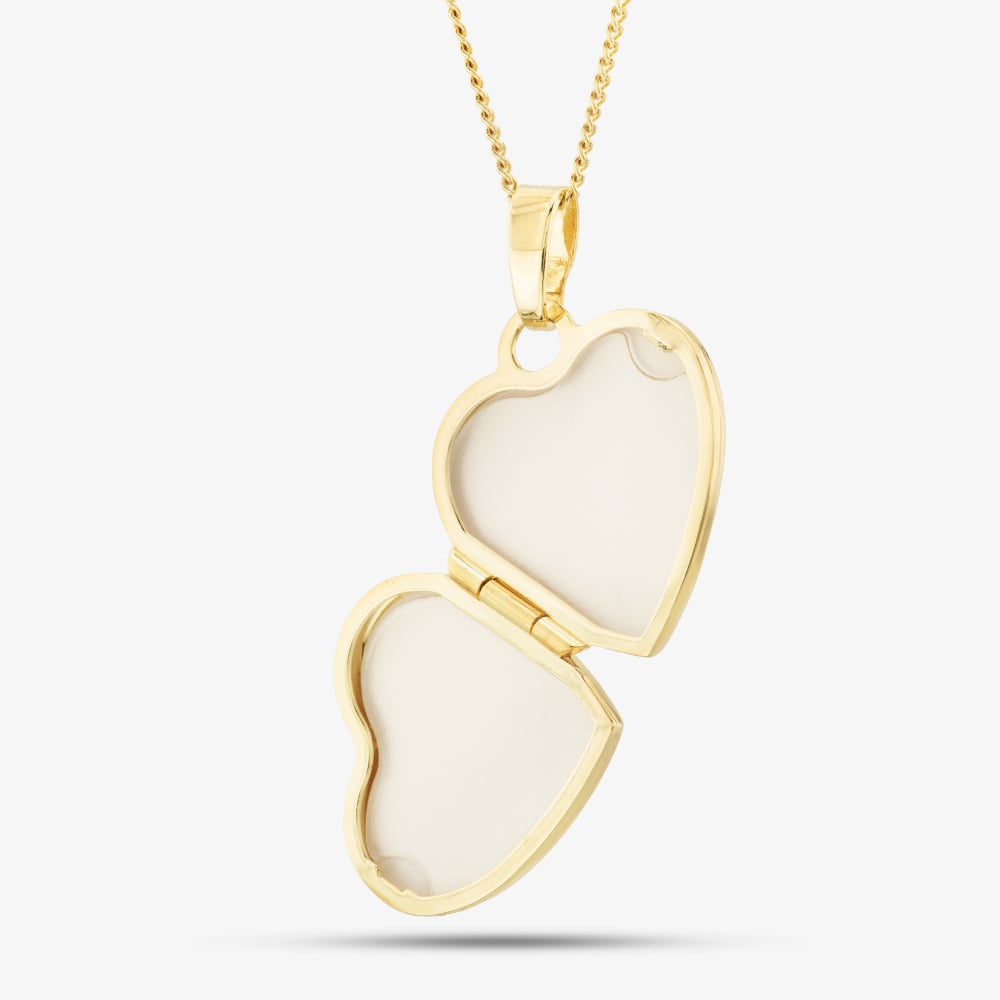 9ct Gold Heart Shaped Diamond Locket With Chain LK231 CN025-18