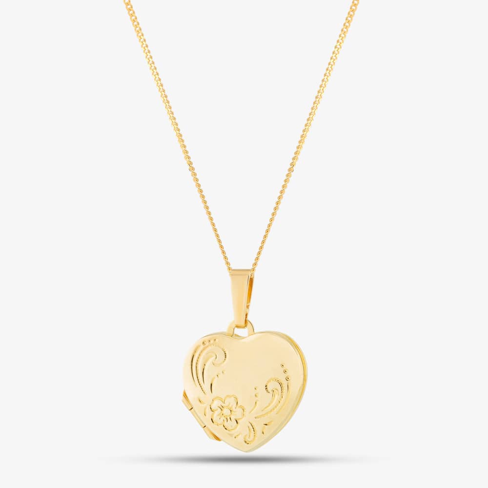 Product photograph of 9ct Yellow Gold Engraved Heart Family Locket Necklace Lk204 Cn025-18 from The Jewel Hut