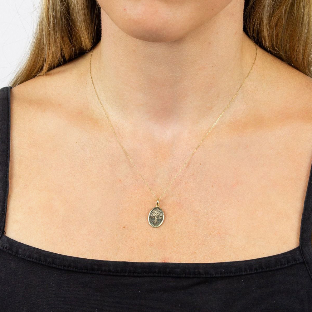 9ct Yellow Gold Oval Oxidised Tree of Life Necklace GP2280 GN141