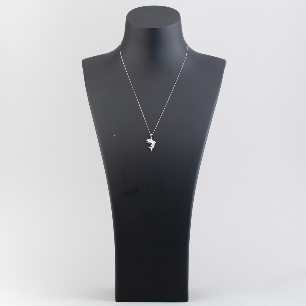 9ct White Gold Cubic Zirconia Dolphin Necklace P1613