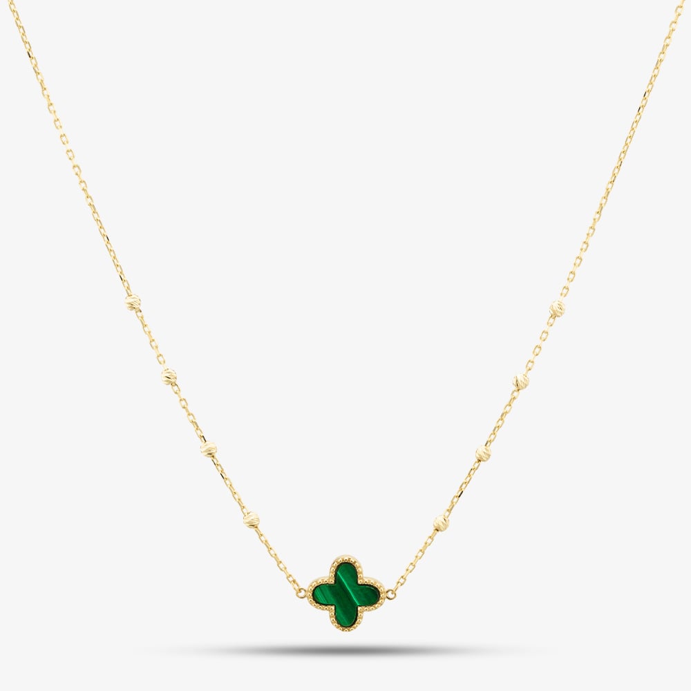 9ct Yellow Gold Green Malachite Clover