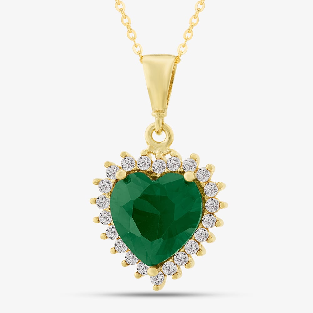 9ct Yellow Gold Green Cubic Zirconia Heart Halo Pendant Necklace NBD026YEM TRACEY9-18