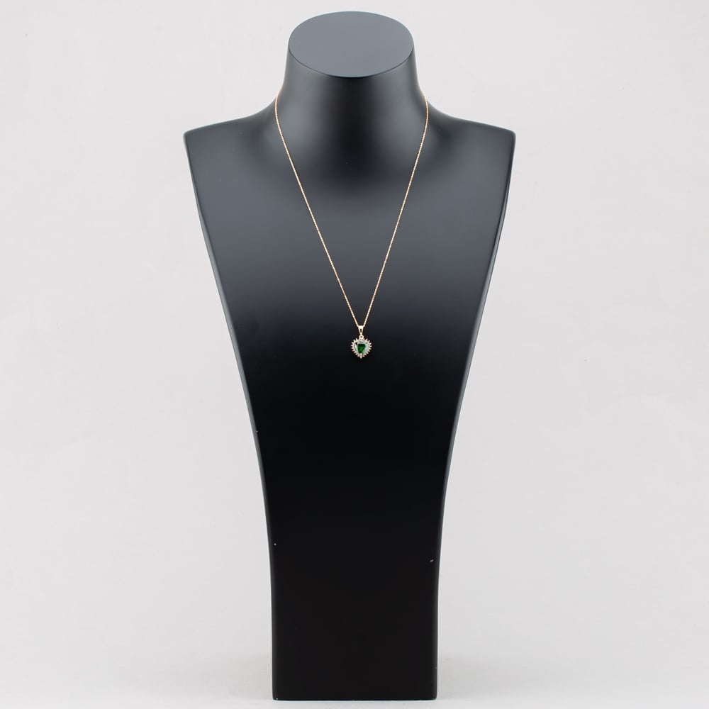 9ct Yellow Gold Green Cubic Zirconia Heart Halo Pendant Necklace NBD026YEM TRACEY9-18