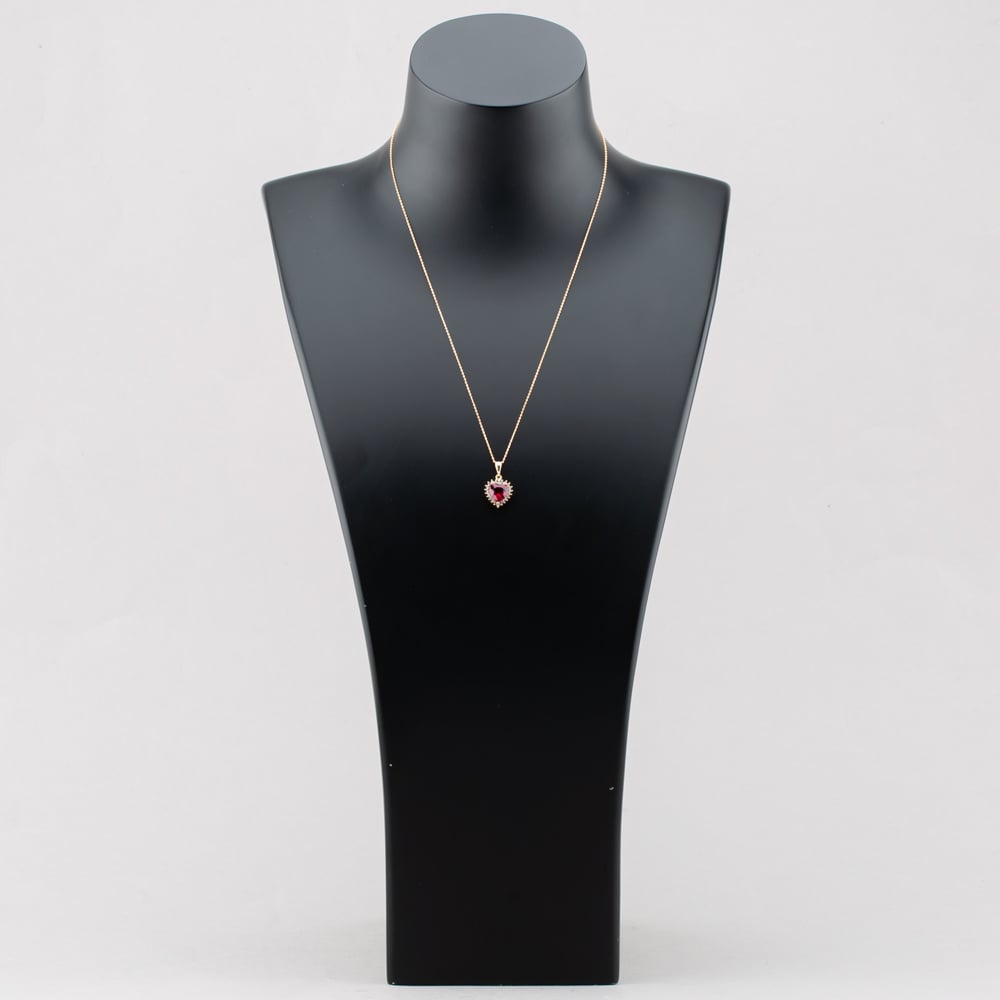 9ct Yellow Gold Red Cubic Zirconia Heart Halo Pendant Necklace NBD026YRU TRACEY9-18