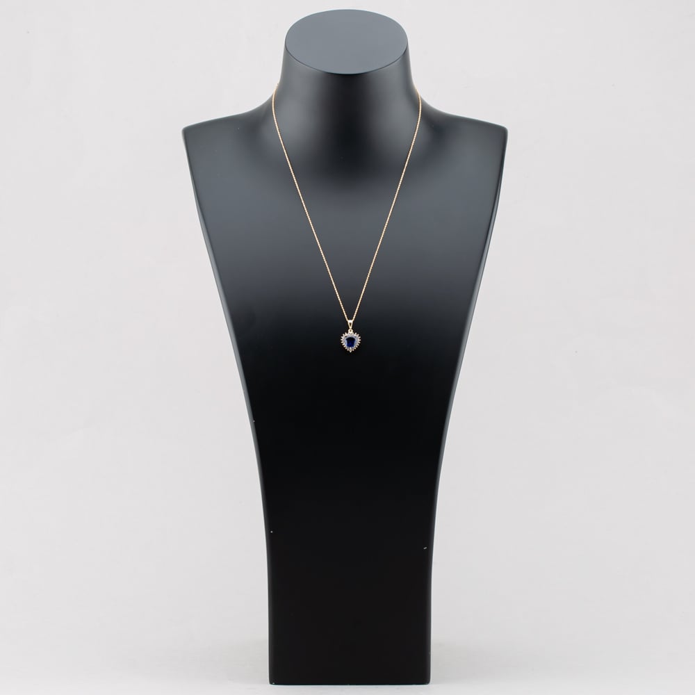 9ct Yellow Gold Blue Cubic Zirconia Heart Halo Pendant Necklace NBD026YSA TRACEY9-18