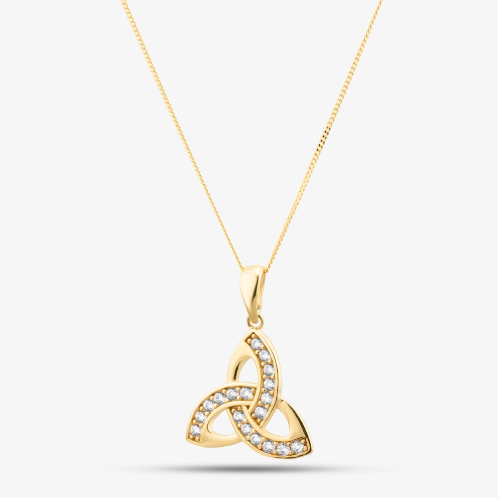 9ct Yellow Gold Cubic Zirconia Celtic Knot Pendant Necklace 1.69.3844