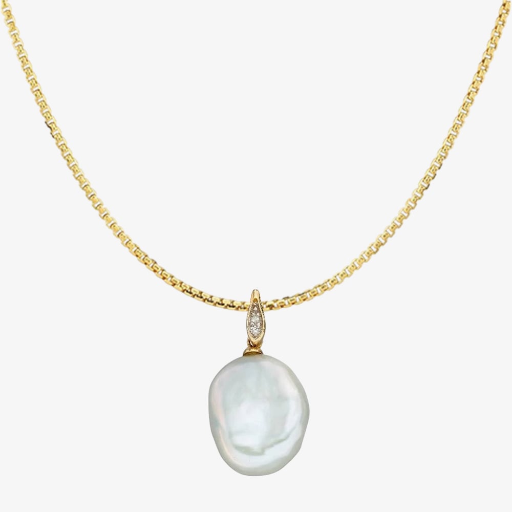 Gold Impression 9ct Yellow Gold Keshi Pearl &amp; Diamond Pendant GP2171W GN141