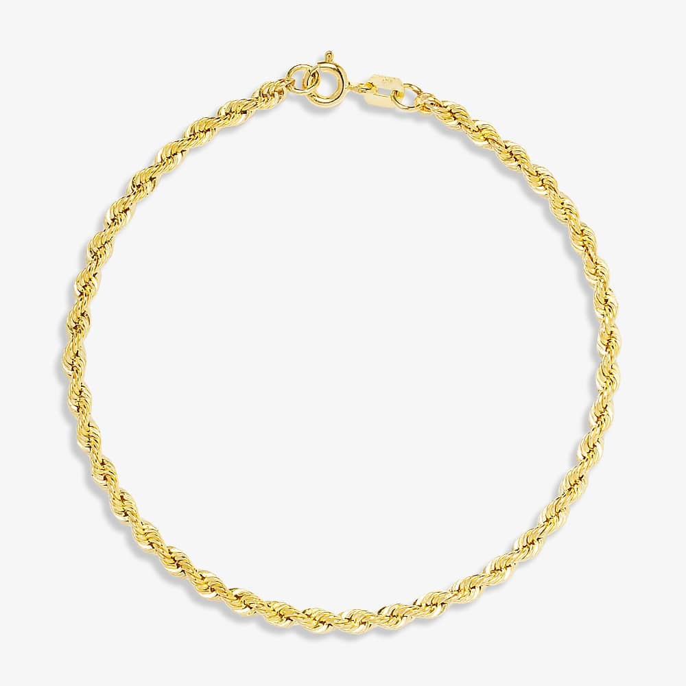 9ct Yellow Gold 7 Inch Rope Chain Bracelet 1.22.0171