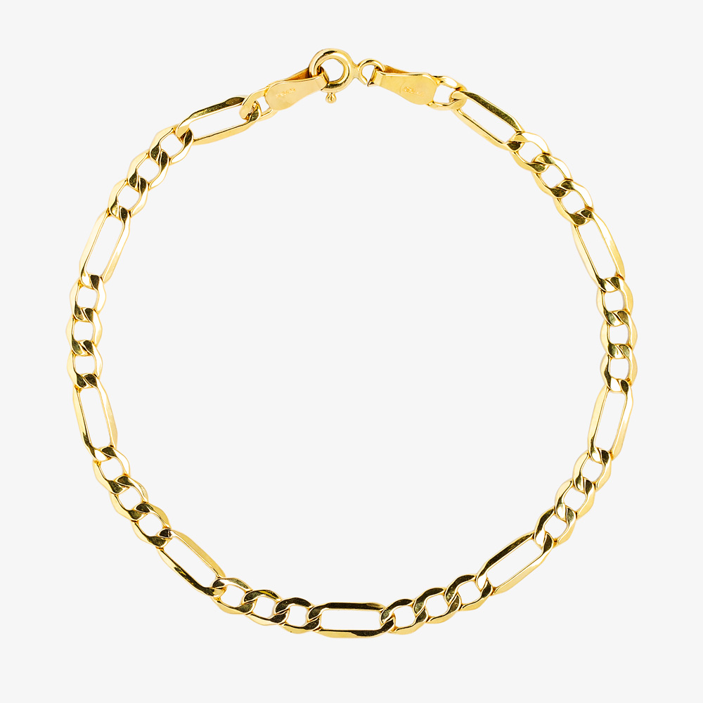 9ct Yellow Gold 7.5 Inch Figaro Chain Bracelet HF080-7.5
