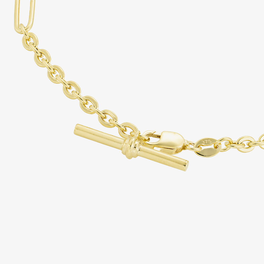 Gold Classic 9ct Yellow Gold 7.5ch Figaro Chain T-Bar Bracelet HFTC-420-9Y-7.5