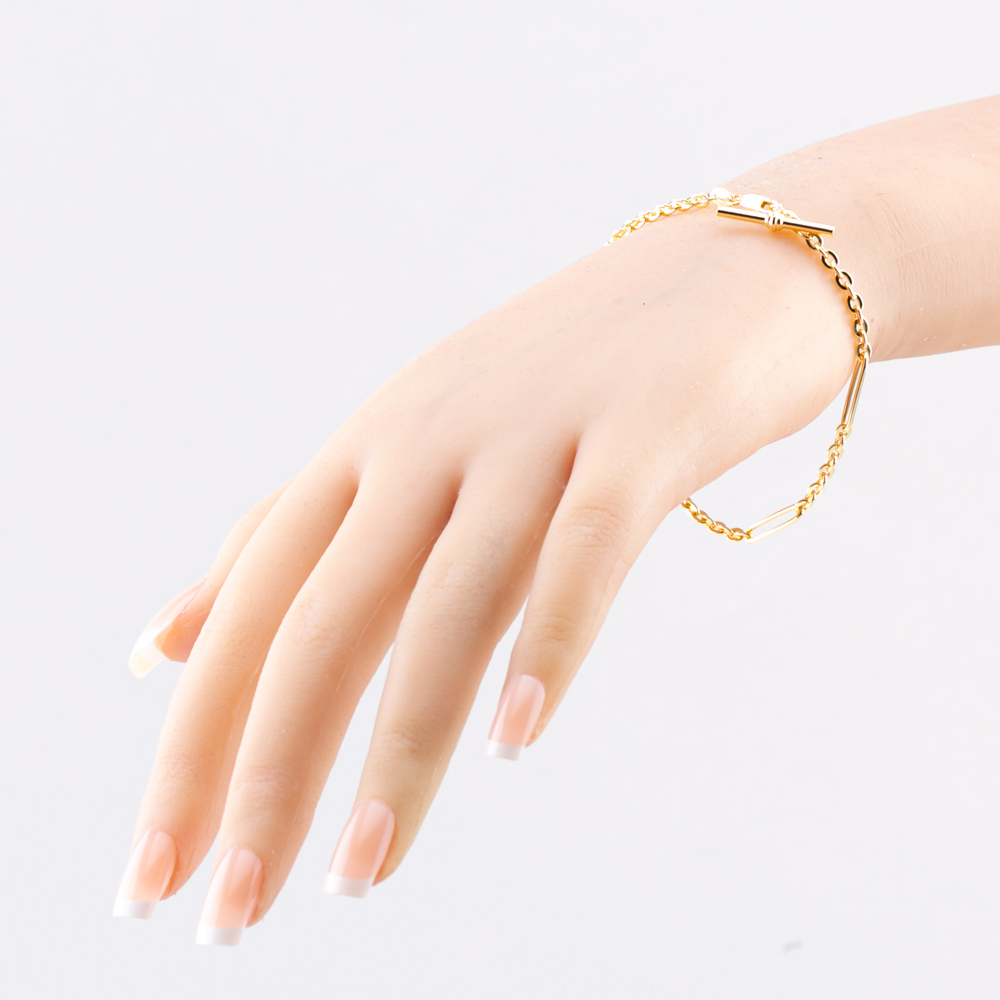 Gold Classic 9ct Yellow Gold 7.5ch Figaro Chain T-Bar Bracelet HFTC-420-9Y-7.5