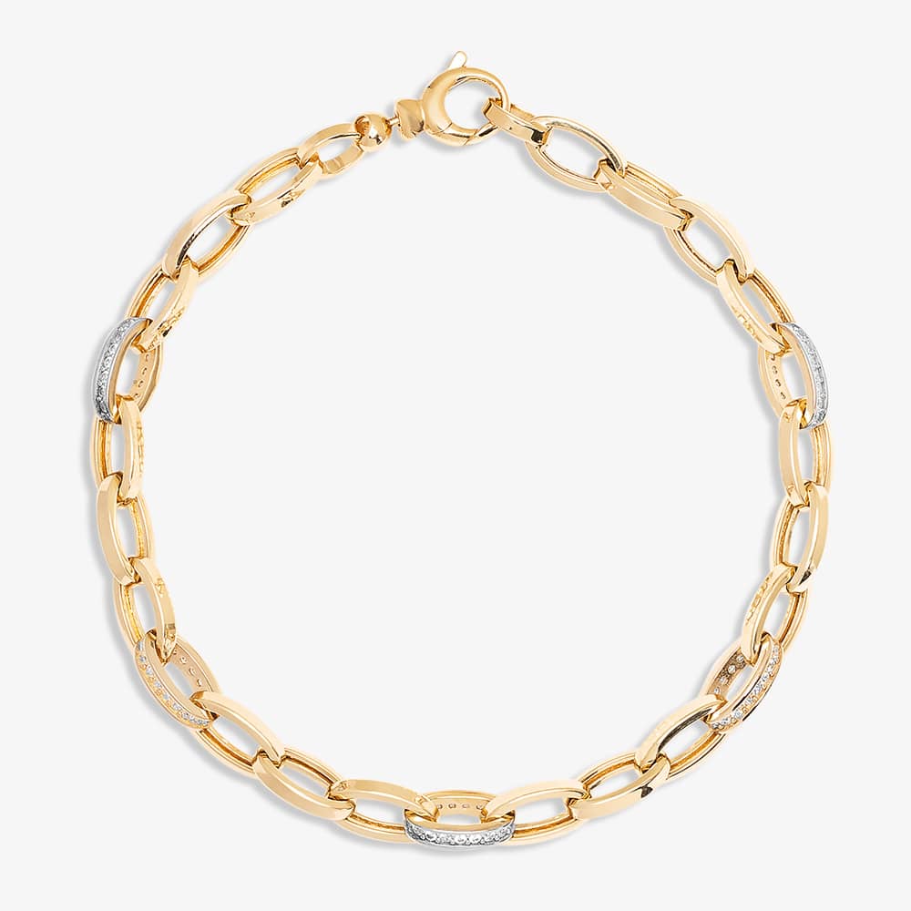  9ct Yellow Gold Cubic Zirconia Belcher Chain Bracelet BT 2239Y