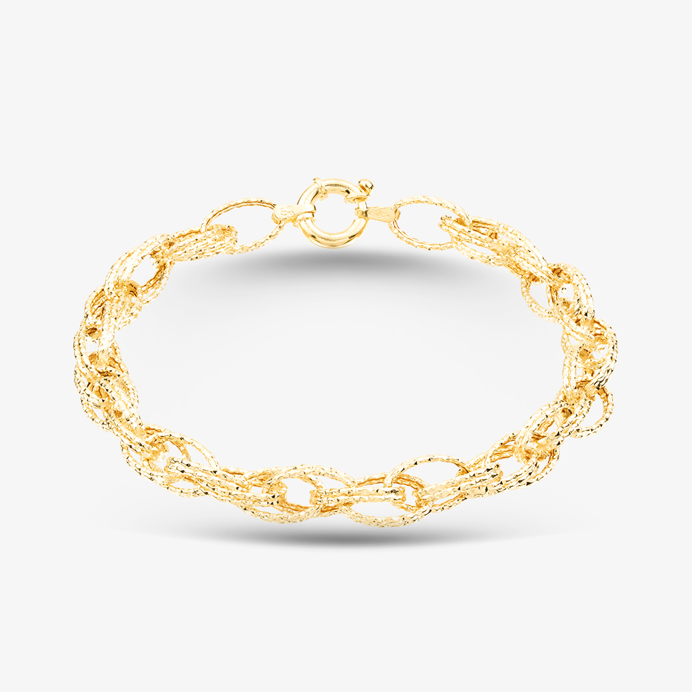 Gold Classic 9ct Yellow Gold Double Oval Textured Link Bracelet 1.29.7072