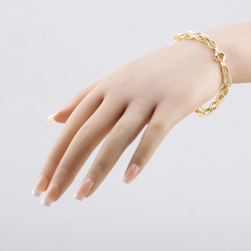 Gold Classic 9ct Yellow Gold Double Oval Textured Link Bracelet 1.29.7072