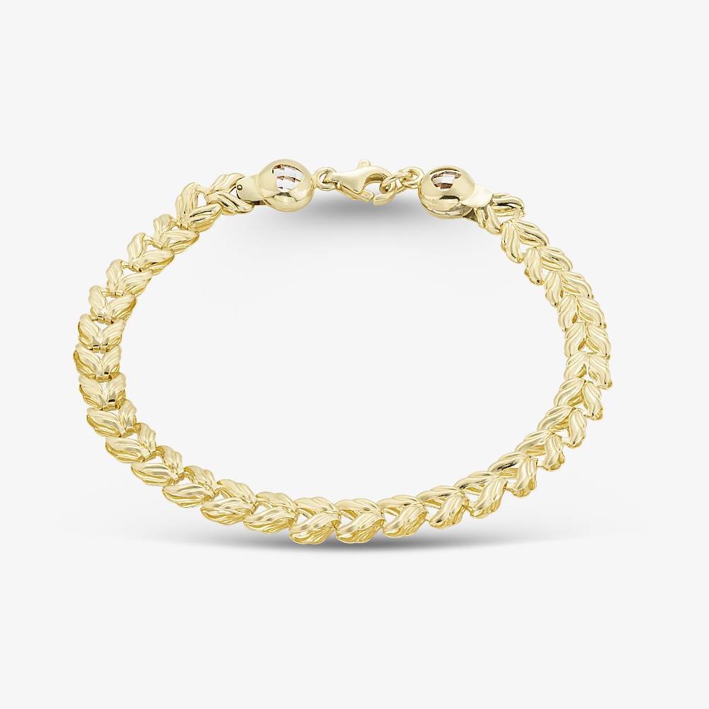 Gold Classic 9ct Yellow Gold 7.5 Inch Stamped Leaf Link Bracelet HLLB-540-9Y-7.5