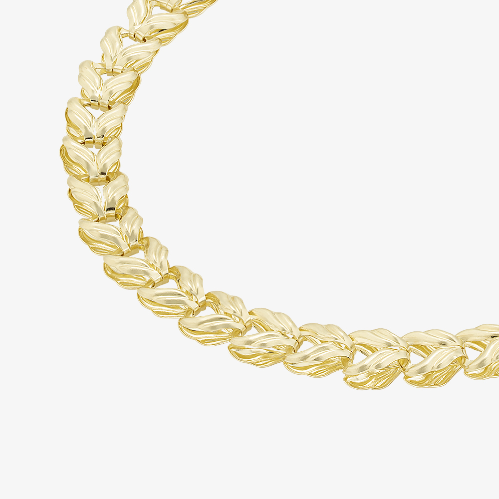 Gold Classic 9ct Yellow Gold 7.5 Inch Stamped Leaf Link Bracelet HLLB-540-9Y-7.5