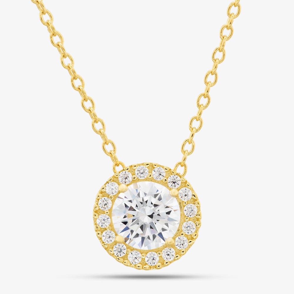 9ct Yellow Gold 16-18 Inch Adjustable Crystal Pendant Necklace 1.19.7304