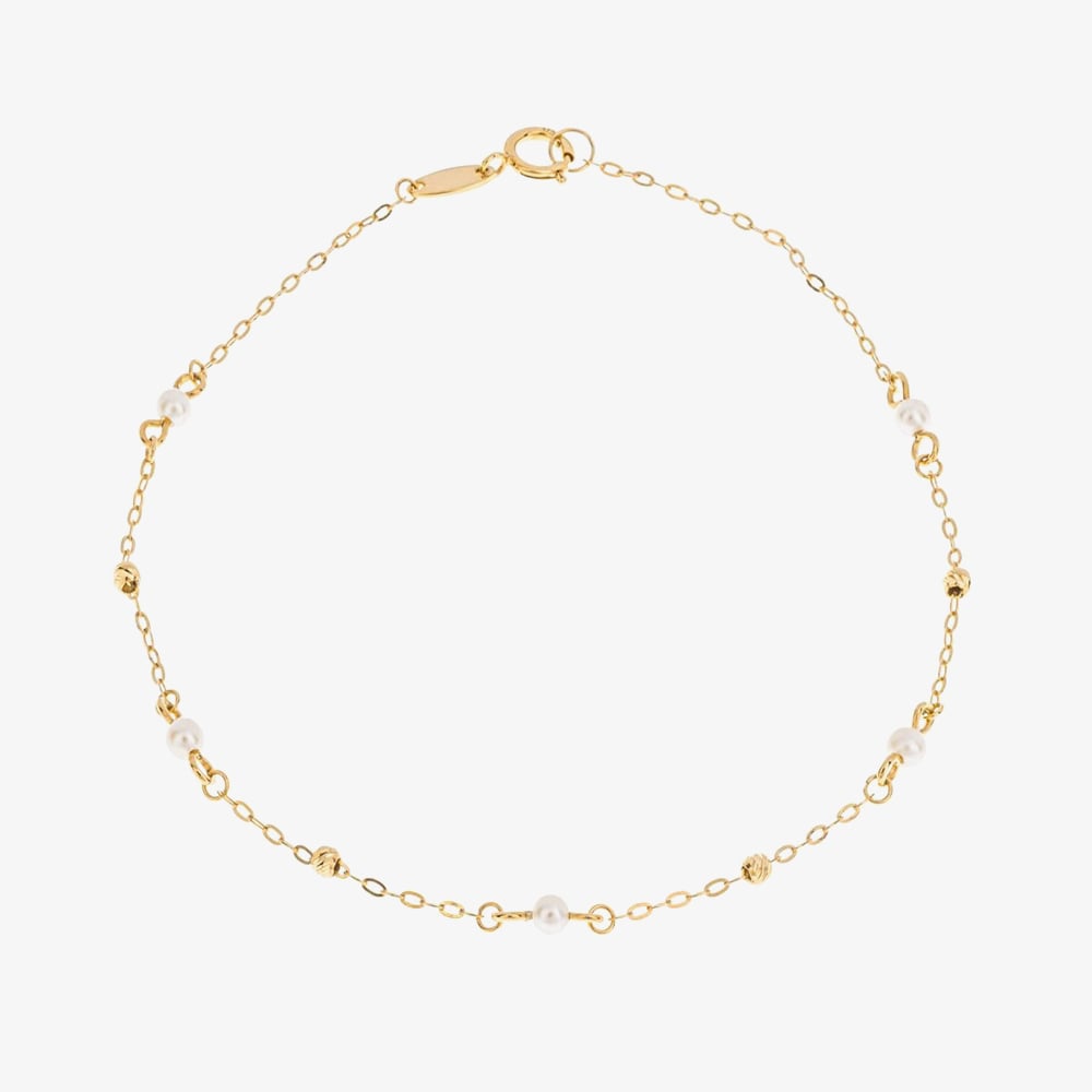 9ct Yellow Gold Freshwater Pearl Trace Chain Bracelet GB518W