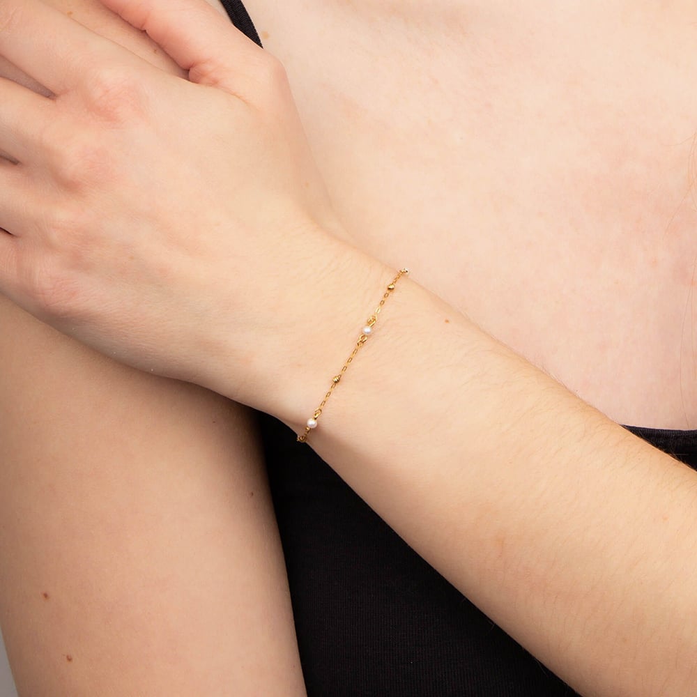 9ct Yellow Gold Freshwater Pearl Trace Chain Bracelet GB518W