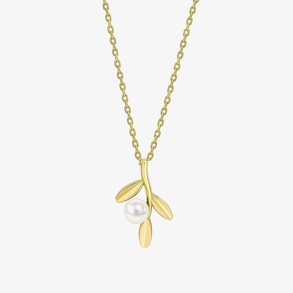 9ct Yellow Gold Freshwater Pearl Triple Leaf Necklace GN417W