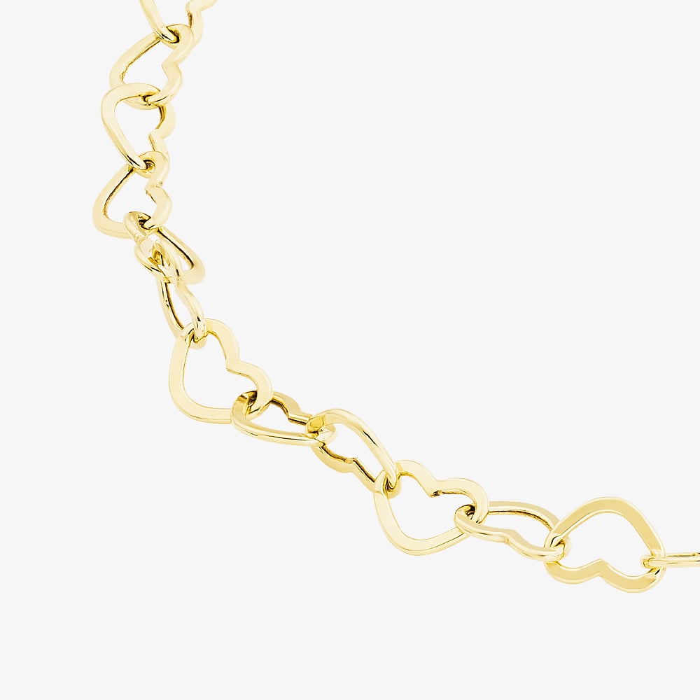 9ct Yellow Gold 7.5 Inch Heart Link Chain Bracelet HMHC-500-9Y-7.5