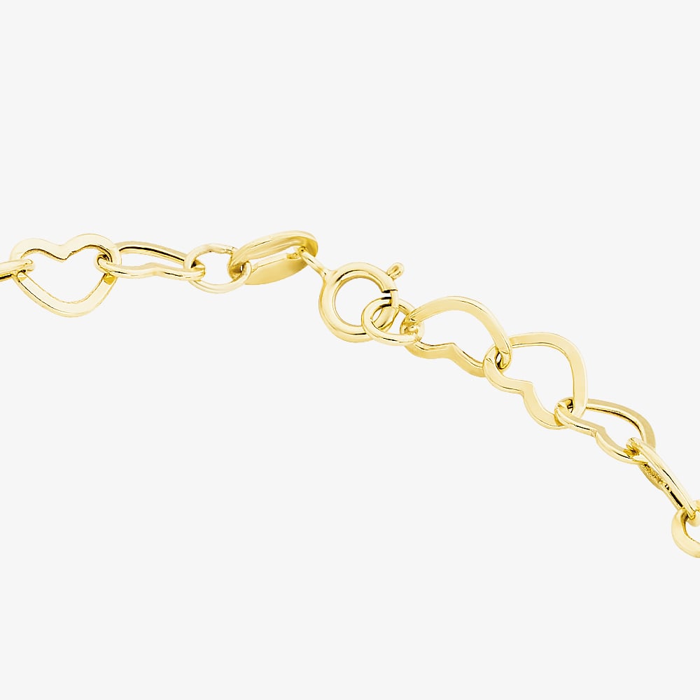 9ct Yellow Gold 7.5 Inch Heart Link Chain Bracelet HMHC-500-9Y-7.5