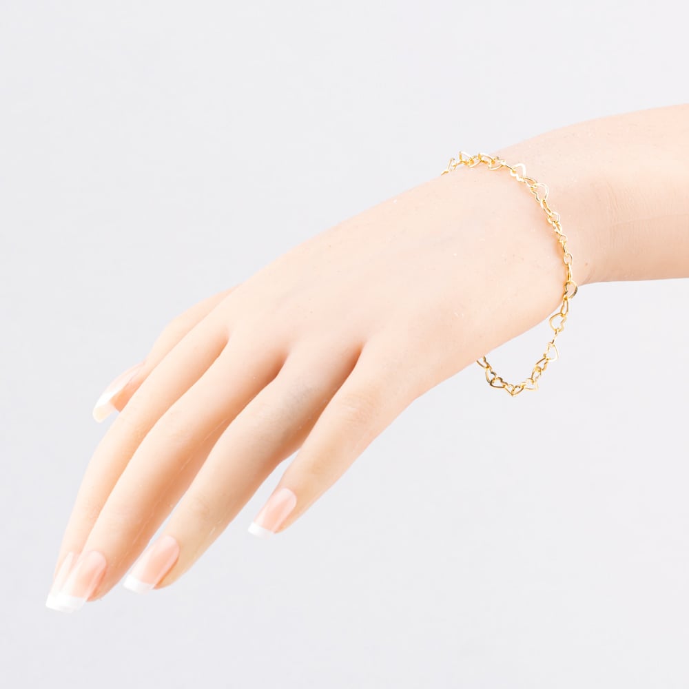 9ct Yellow Gold 7.5 Inch Heart Link Chain Bracelet HMHC-500-9Y-7.5
