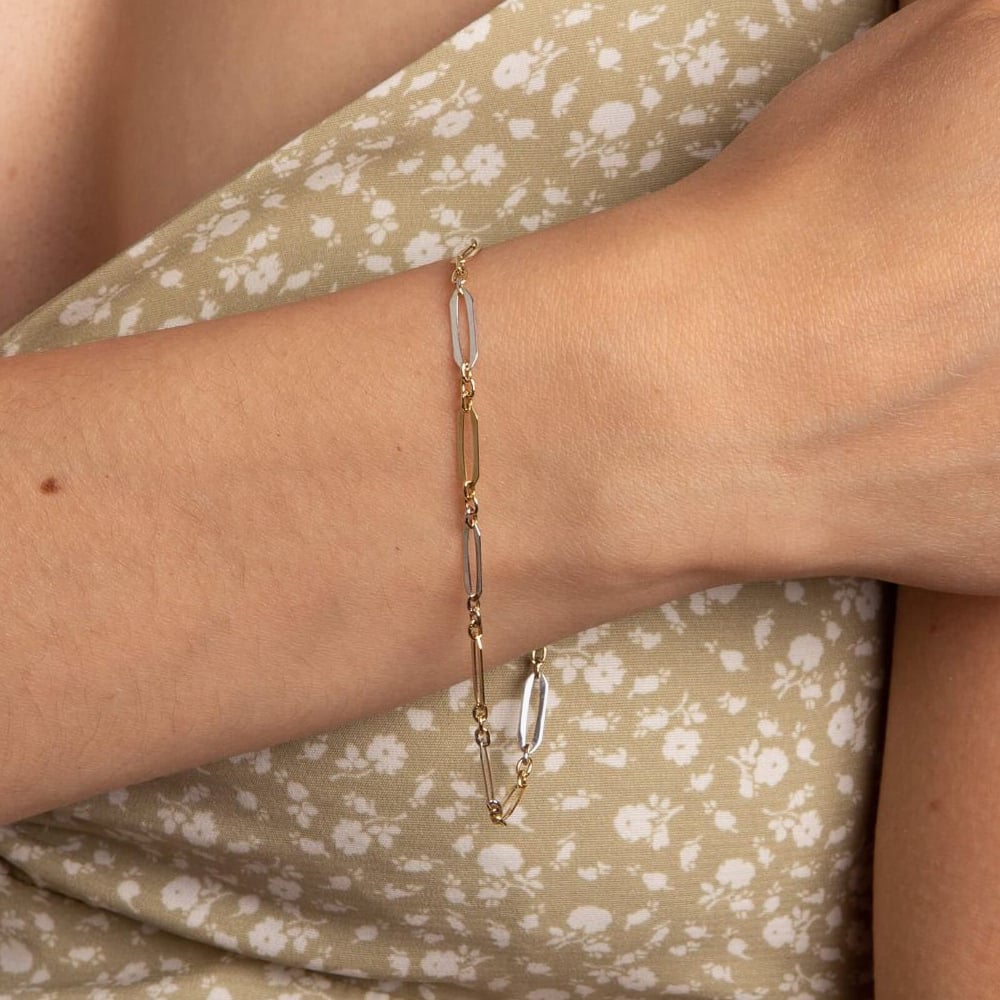 9ct Two Colour Gold 7.5 Inch Elongated Link Bracelet GB512