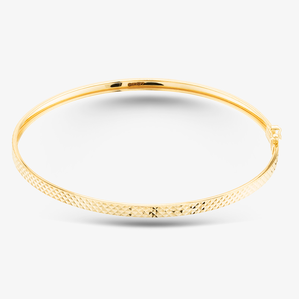 Gold Classic 9ct Yellow Gold 9ct Diamond Cut Flat Tube Bangle 1.32.0862