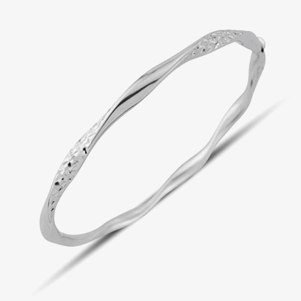 9ct White Gold Diamond Cut Twist Bangle BN374