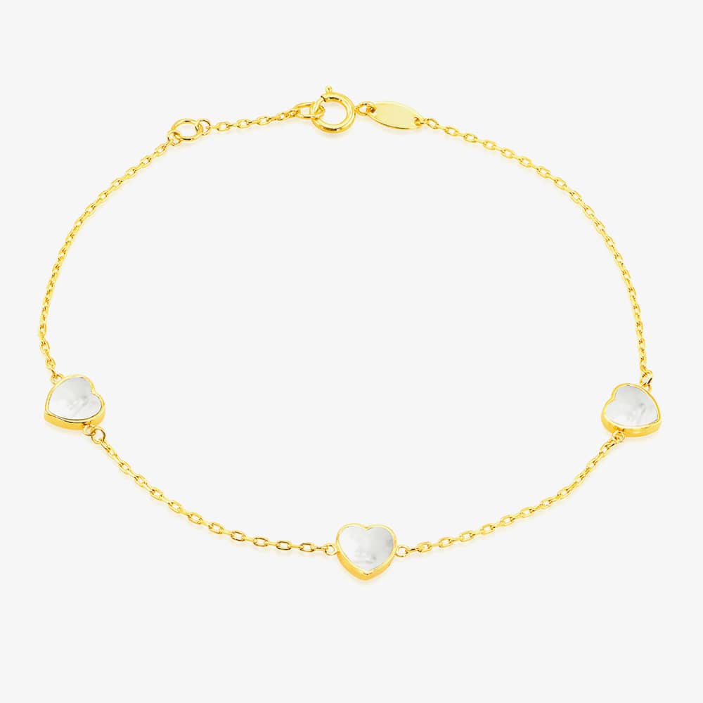 9ct Yellow Gold Mother Of Pearl Heart Bracelet 1.29.1642