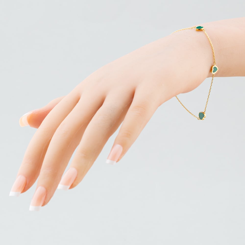 9ct Yellow Gold Malachite Heart Bracelet 1.29.1652