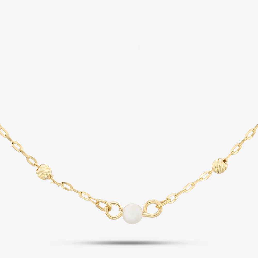 9ct Yellow Gold Freshwater Pearl & Ball Necklace GN367W