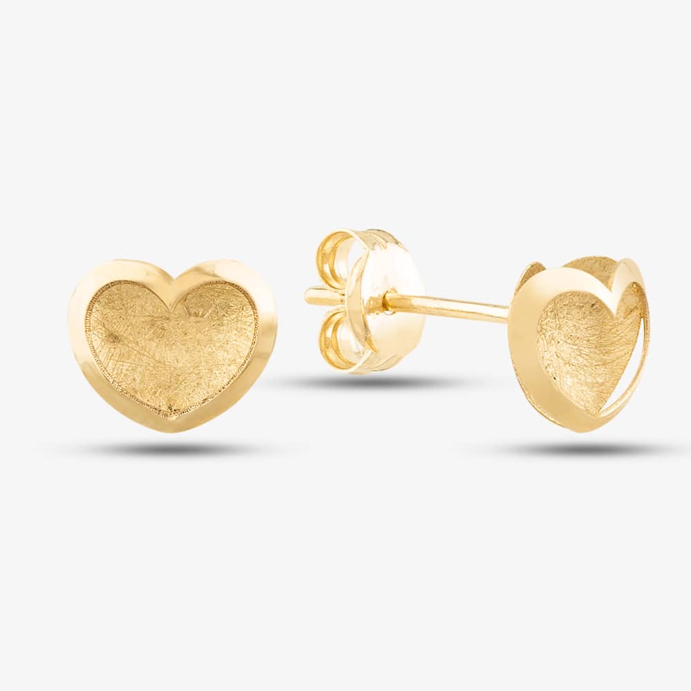 Product photograph of 9ct Yellow Gold Satin Brushed Heart Stud Earrings Se872 from The Jewel Hut